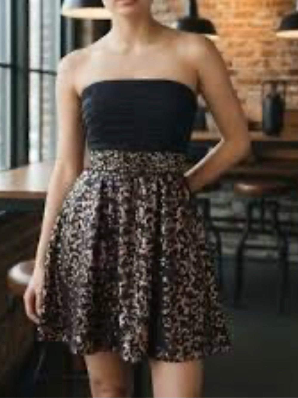 My Michelle Strapless Black and Gold Patterned Party Dress